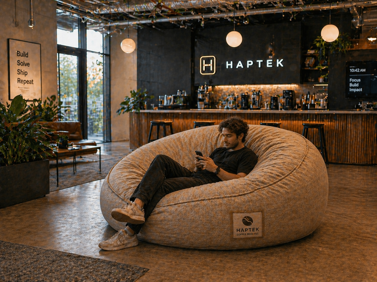 The Bottomless Cup — six-foot coffee bean lounger